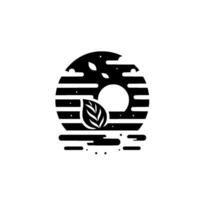 A Stylized, Geometric of a Leaf within a Circle, Featuring Horizontal Lines, Dots, and a Minimalist Aesthetic. vector