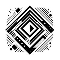 Abstract Black and White Geometric Composition of Diamond Shapes, Lines, and Dots on a White Background. vector