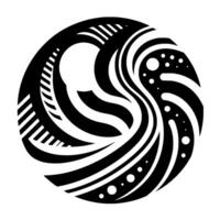 Circular Abstract A swirling black and white composition featuring dynamic lines, contrasting shapes, and a sense of movement and rhythm. vector