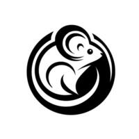 Stylized Black and White Mouse Encased Within a Circle, with Curved Lines and Minimalist . vector
