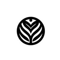 Minimalist Black White Featuring Organic LeafLike Shapes Enclosed within a Circle, with a Simple Dot Detail. vector
