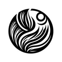 Abstract Black and White FishShaped Enclosed in a Circle with Flowing Lines and Eye Element for or Use. vector