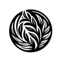 Stylized Black White Circular Leaf Pattern, Organic Within a Spherical Frame, Minimalist Aesthetic vector