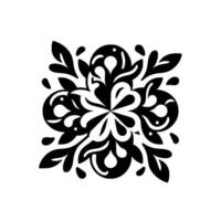 Symmetrical Floral Silhouette A Black and White Abstract , Featuring Leaves, Droplets, and Ornate, Repeating Patterns on a Bright Background. vector
