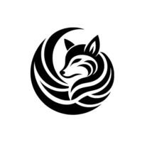 Minimalist Circular Featuring a Stylized Black Fox Profile with Elegant Curved Lines, Set Against a Pure White Backdrop. vector