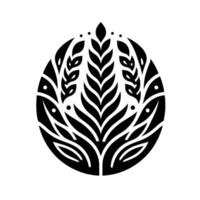 Symmetrical Black and White Wheat Stalk within an Oval, Illustrating Growth, Harvest, and Nature. vector