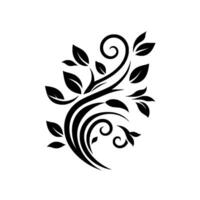 Elegant Black and White Floral Swirl Illustration A stylized of a flowing branch with leaves and decorative curls, perfect for minimalist aesthetics. vector