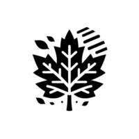 A stylized monochrome illustration of a maple leaf with falling leaves and sunbeams, embodying autumns essence against a white background. vector