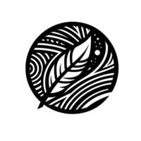 Intricate Black and White Circular Featuring a Stylized Feather, Abstract Patterns and Textured Background, Evoking a Sense of Modern Elegance and Nature. vector