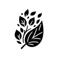 Stylized black and white illustration of a leafy sprig, featuring varying sizes of leaves and a minimalist aesthetic. vector