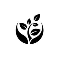 Minimalist Black and White of Growing Plant Symbol Within an Embracing Circular Shape, Representing Nature, Growth, and Protection. vector