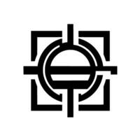 A minimalist black and white featuring a geometric arrangement a circle, crosshair, and square, creating a sense of balance and order. vector