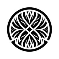 Intricate Black and White Circular Featuring Symmetrical FloralLike Pattern and Geometric Shape. vector