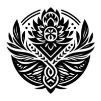 Intricate Black and White Circular Mandala with Floral Elements, Symmetry, and Geometric Patterns vector