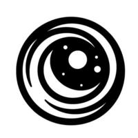 Abstract celestial featuring a swirling cosmos with stylized crescent moons, stars, and a large central sunlike element within a circular frame, rendered in highcontrast black and white. vector