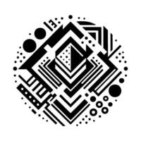 Geometric Black and White Abstract Composition A Circular of Shapes, Lines, and Dots. vector