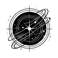 Abstract Illustration of a Celestial Body Featuring Starburst and Orbital Lines, Highlighting a Cosmic and Geometric . vector