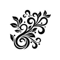 Intricate Black White Floral A Decorative Swirl of Leaves, Curls, and Dots on a White Background. vector