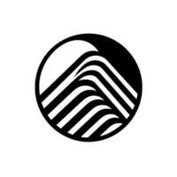 Abstract Black and White A stylized mountain range, composed of curved, striped layers within a circular frame, suggestive of modern art. vector