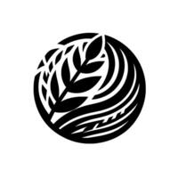 Artistic Black White Featuring a Stylized Leaf and Grain Within a Circle, Evoking Nature and Simplicity. vector