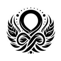 Abstract Black White with Looping Elements and Floral Embellishments, Set Against a White Background, Giving a Sense of Harmony vector