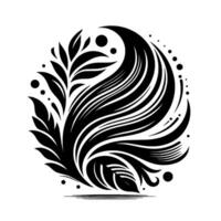 Symmetrical Black and White Floral , Circular Composition with stylized leaves and flowing lines, a minimalistic , and an organic abstract shape. vector