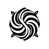Abstract Black and White Swirling Featuring Repeating Curved Stripes, Leaflike Accents, and Symmetrical Composition on a White Background. vector