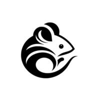 Simple, stylish black and white of a stylized mouse, composed of curved lines and a minimalist , set against a white background. vector