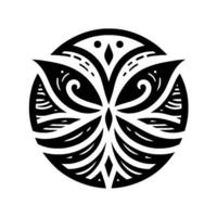 A symmetrical black and white circular featuring stylized floral or leaflike shapes arranged around a central point, evoking a sense of balance and harmony. vector