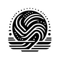 Abstract Black and White Featuring a Spherical, Wavy Pattern Surrounded by Dotted Circle and Linear Elements. vector