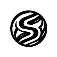 Bold Black White Abstract SShaped Motif within a Circular Frame, Resembling Swirling Elements vector