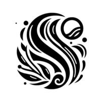 Abstract Black and White Floral with Curved Lines and Circle Elements. A stylized, organic composition reminiscent of nature. vector