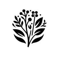 Bold Black and White Floral A symmetrical botanical illustration of leaves, berries, and a flower in a stylized, composition. vector