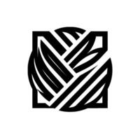 Geometric featuring a circular pattern within a square frame, rendered in black and white with leaflike elements, abstract aesthetic. vector