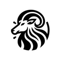 Minimalist Black and White Ram in a Circular Composition, Emphasizing Bold Lines, Geometric Shapes, and Art. vector