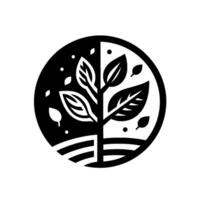 Black and White YinYang Circular Illustration featuring a Tree with Leaves, Dividing the Background into Contrasting Halves, with dots. vector