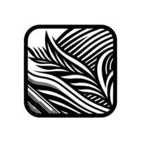 Stylized Black and White Floral in Rounded Square Frame, featuring bold lines and leaflike patterns for a modern aesthetic. vector