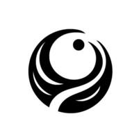 Minimalist Black and White Circular , featuring a stylized orb within curved, leaflike elements. vector
