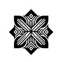 Geometric Black and White Mandala with EightPointed Star Frame and Intricate Linear Pattern radiating from a central point. vector