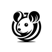 Stylized Black and White Mouse Within a Circle, Depicting a Smiling Rodent, with Clean Lines. vector