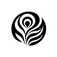 Abstract black and white floral within a circular frame, minimalist, symmetrical, and symbolic, evoking growth and serenity. vector