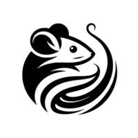 A stylized black and white illustration of a mouse curled within a circular, wavelike , creating a modern emblem. vector