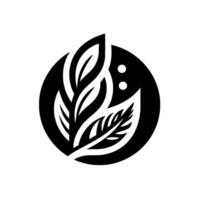 Minimalist Black and White of Stylized Leaves Within a Circle, Emphasizing Nature and Organic Form. vector