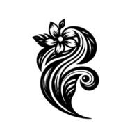 Intricate black and white floral and flowing , showcasing a stylized flower and elegant, swirling patterns against a clean, white background, creating a balanced composition. vector