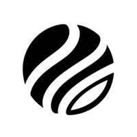 Abstract Black and White Sphere with Curved Stripes and a Decorative LeafShaped Element, Minimalist . vector