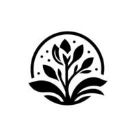 Elegant Black White Floral Botanical Emblem in Circular Frame with Minimalist vector