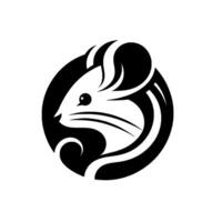 Stylized Mouse Head in a Black Circle, Black and White, Art, with Modern and Elegant . vector