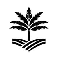 Minimalist black and white featuring a stylized palm tree with distinctive serrated fronds over a curved horizon. vector
