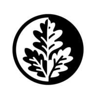 A symmetrical oak leaf , split black and white within a circle, presenting a modern, minimalist natureinspired emblem. vector