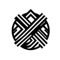 Abstract geometric , a circular arrangement of thick, interwoven black and white lines and shapes, creating a pattern. vector